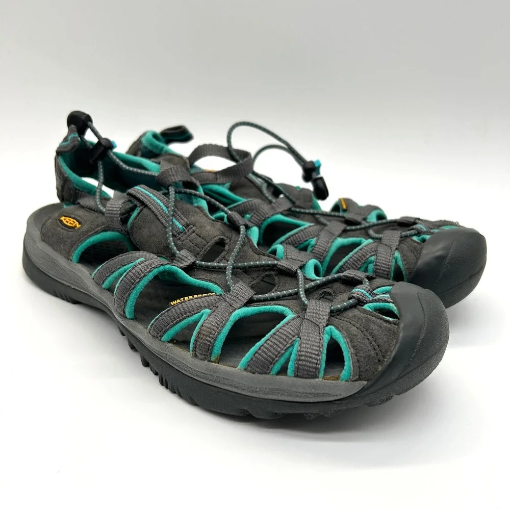 Keen Whisper Water Sandals Womens 11 Gray Teal Hiking Outdoor Bungee Waterproof